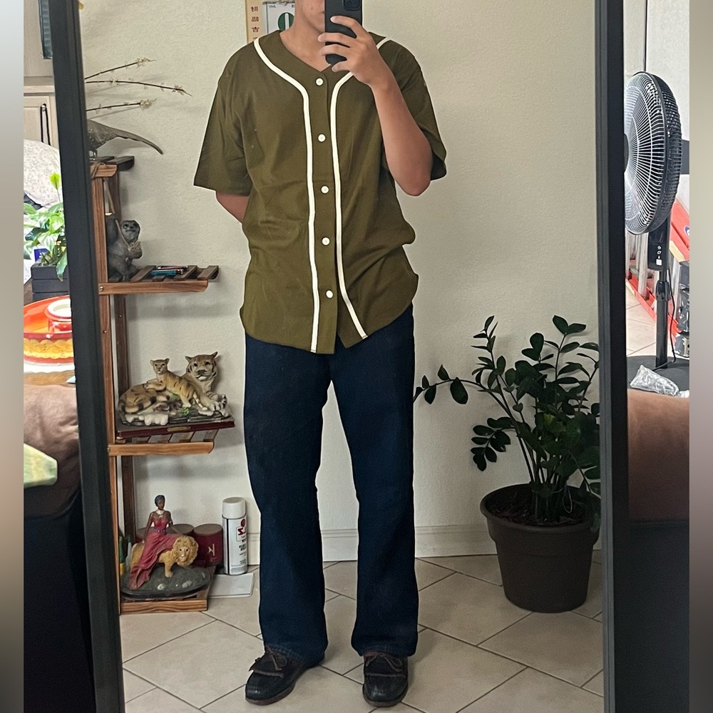 Olive Green Button-Up Shirt